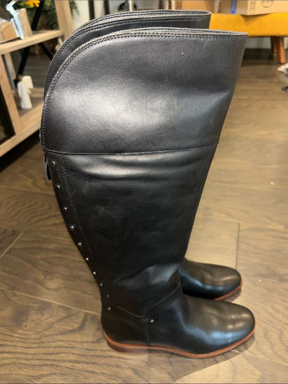 Franco Sarto Black Leather Ankle Boots with Brown Sole - Picture 6 of 8